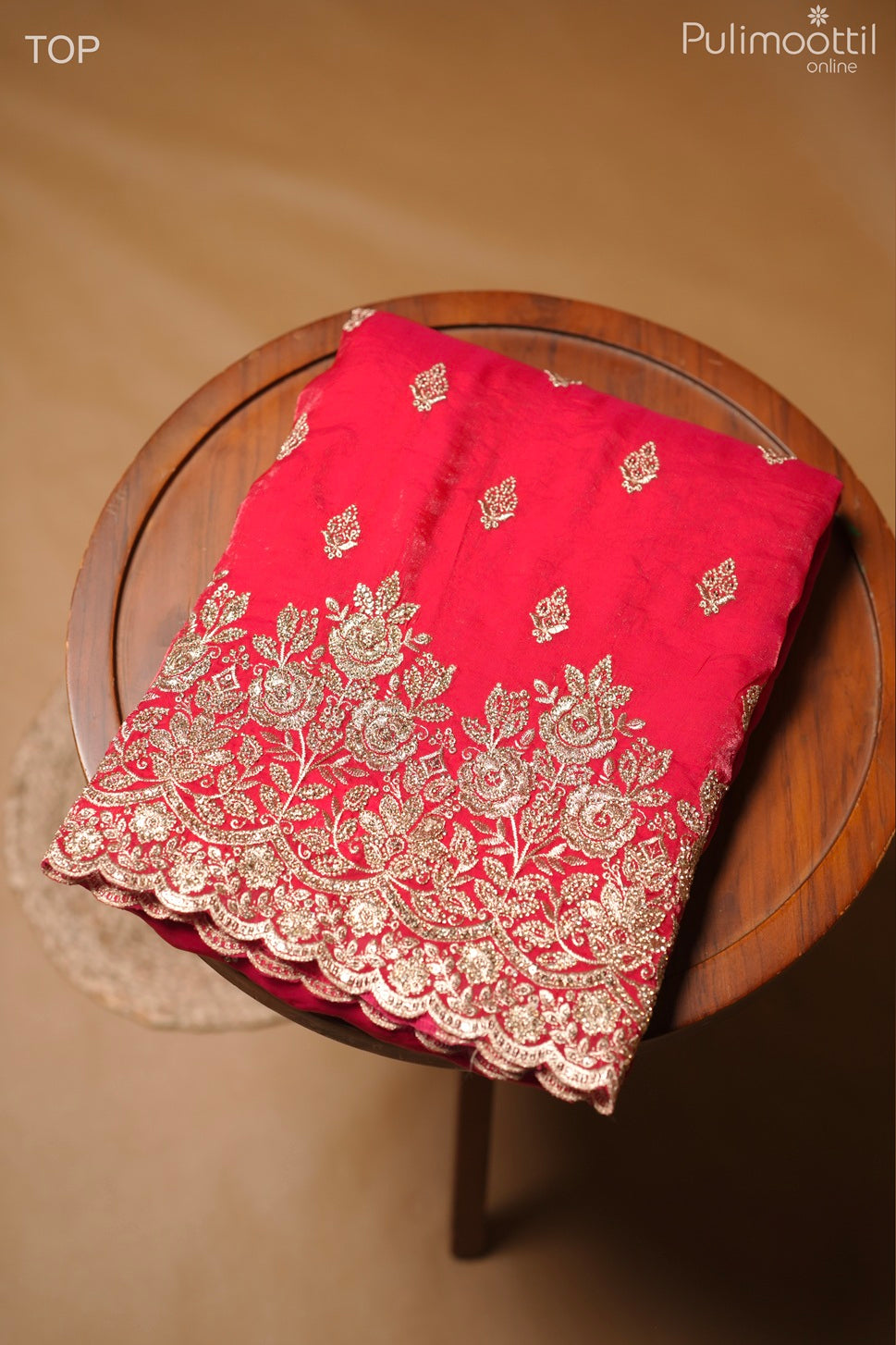 Chilli Red Velvet Organza Unstitched Salwar Set