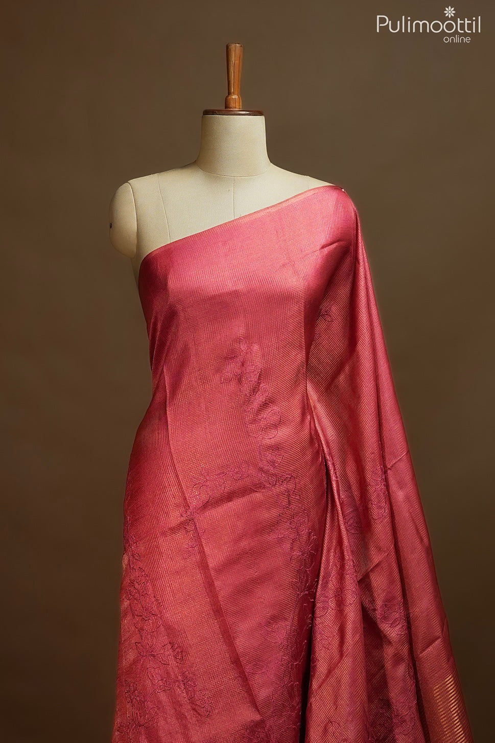 Dark pink color Tussar silk saree