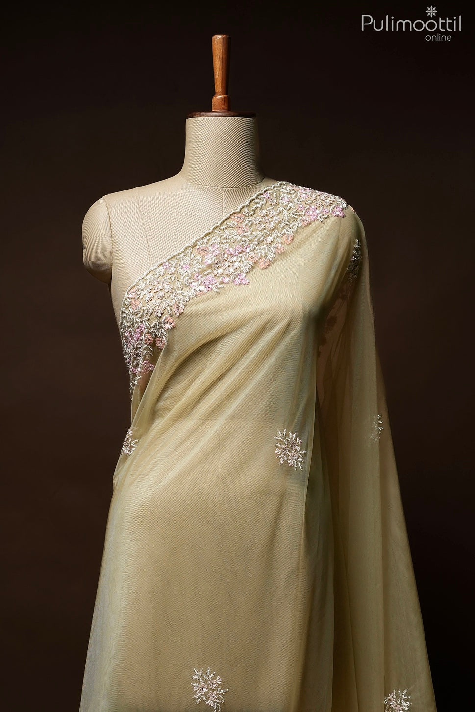Light olive color net saree