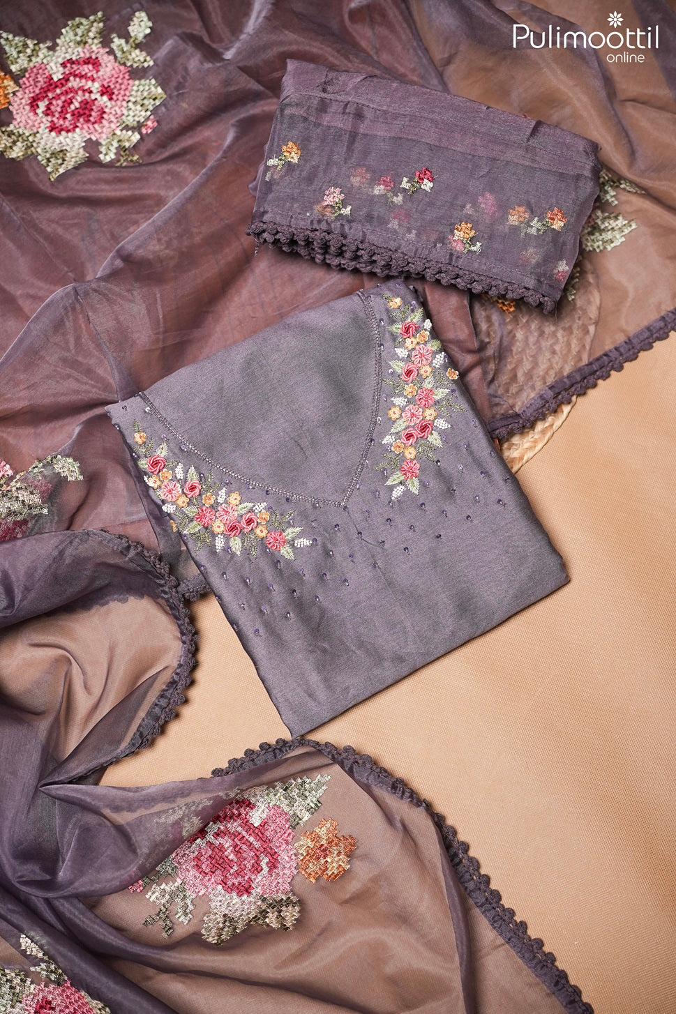 Dusty Purple Chanderi Unstitched Salwar Set