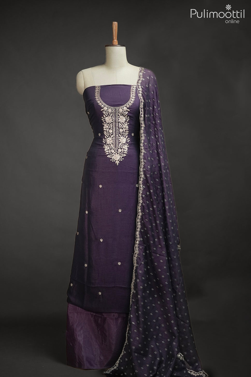 DARK ROYAL PURPLE VICHITHRA SILK UNSTITCHED SALWAR SET