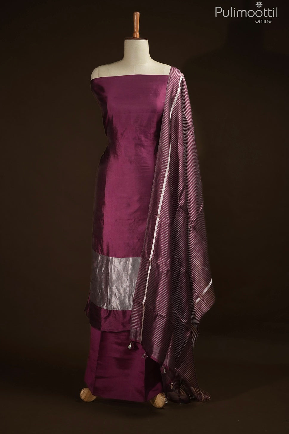 WINE PURE SILK UNSTITCHED SALWAR SET