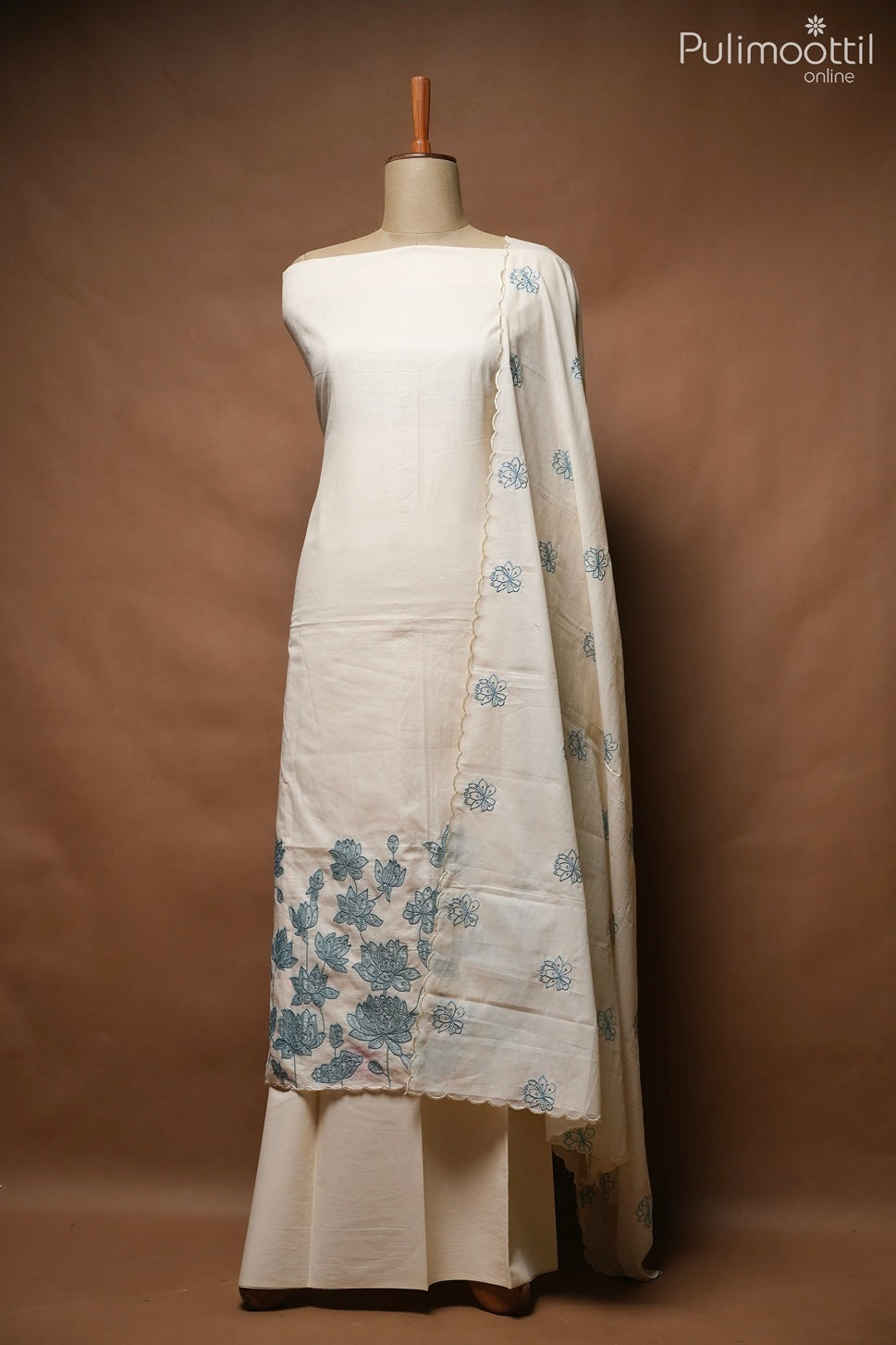 Off White Cotton Unstitched Salwar Set
