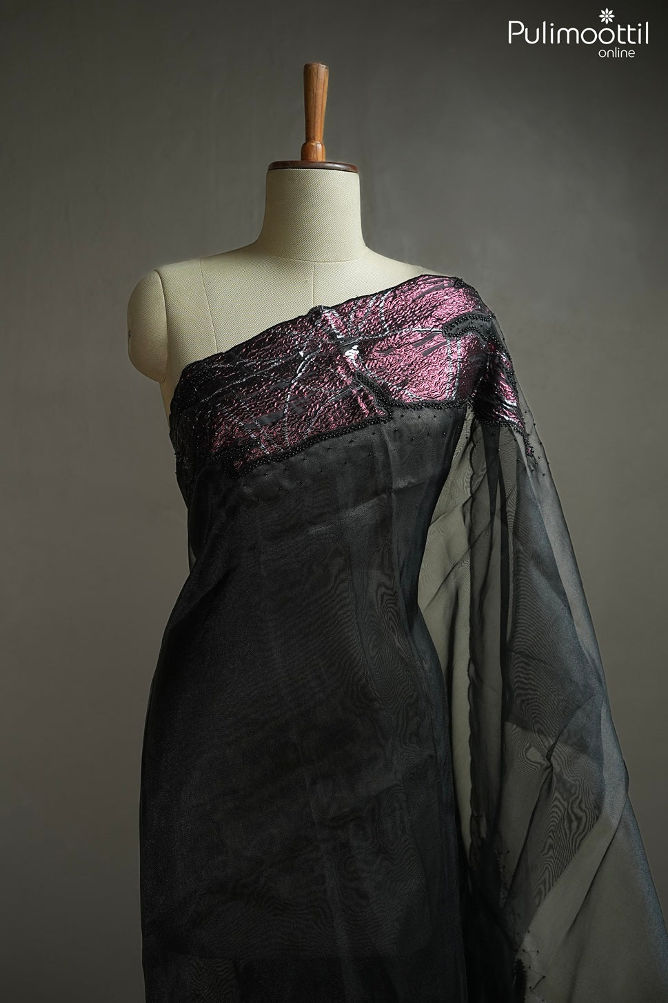 Black color organza fancy saree