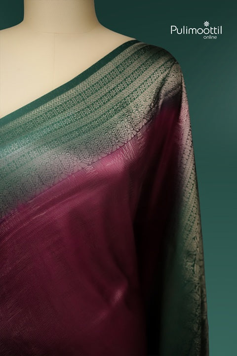 Wine color semi silk saree With green border