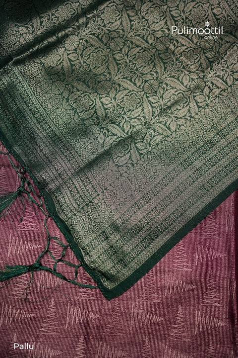 Wine color semi silk saree With green border