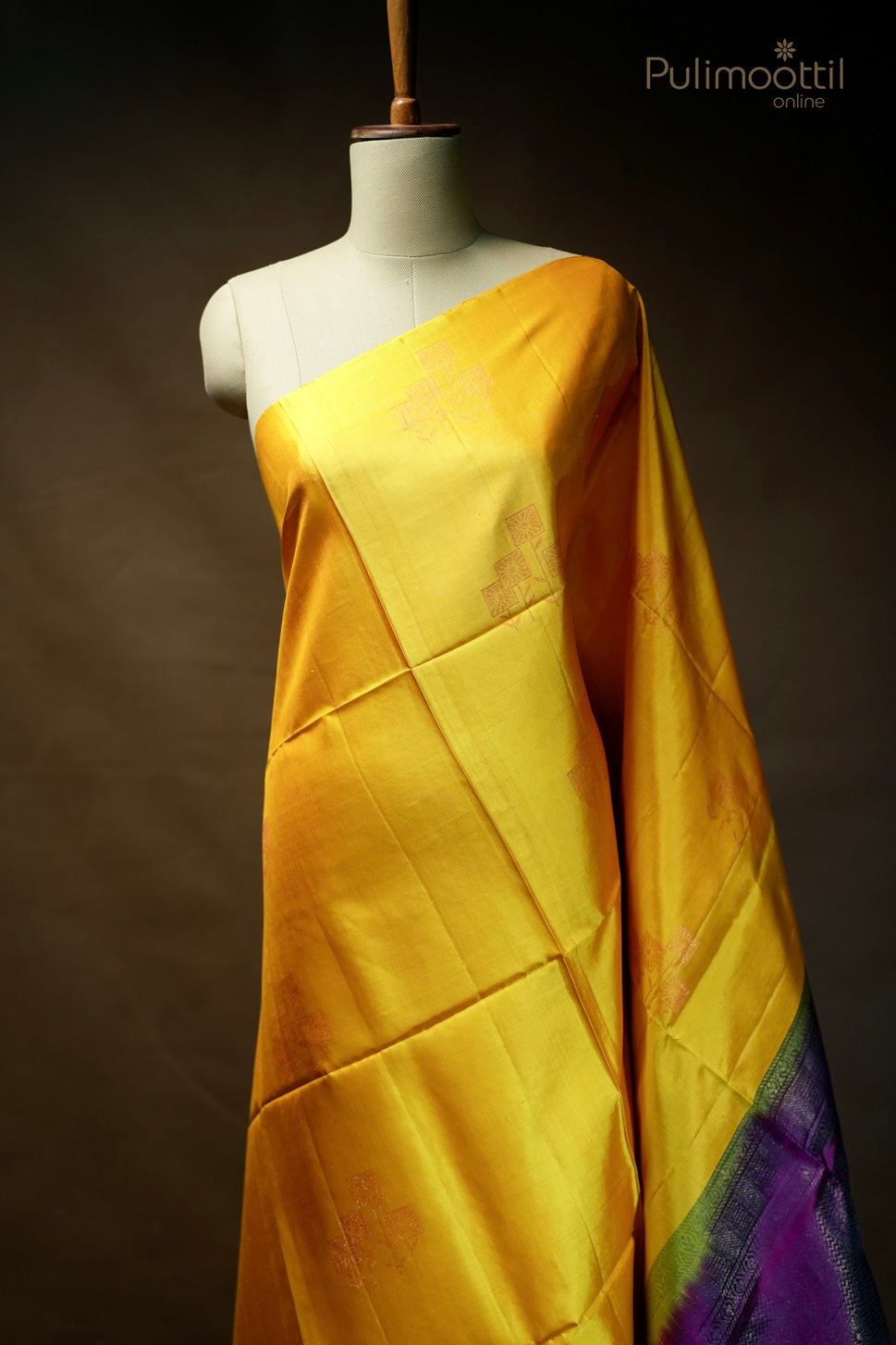 Mustard yellow-colored Kanchipuram soft silk saree