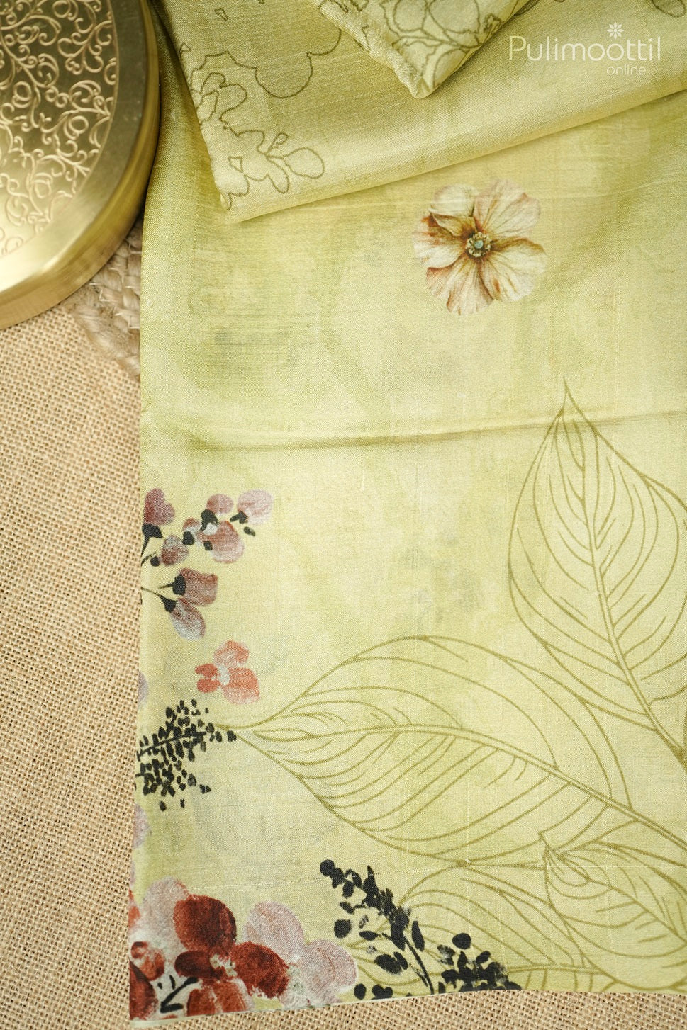 Soft Olive Green Colour Digital Print Tussar Silk Saree