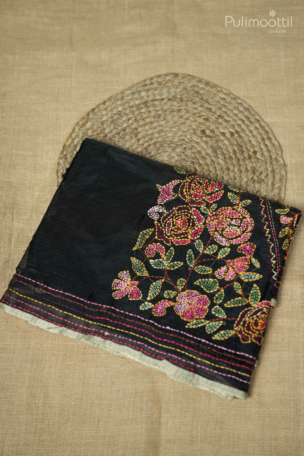 Black-colored net cota hand-embroidered fancy saree