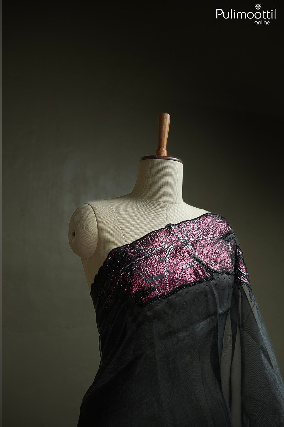 Black color organza fancy saree