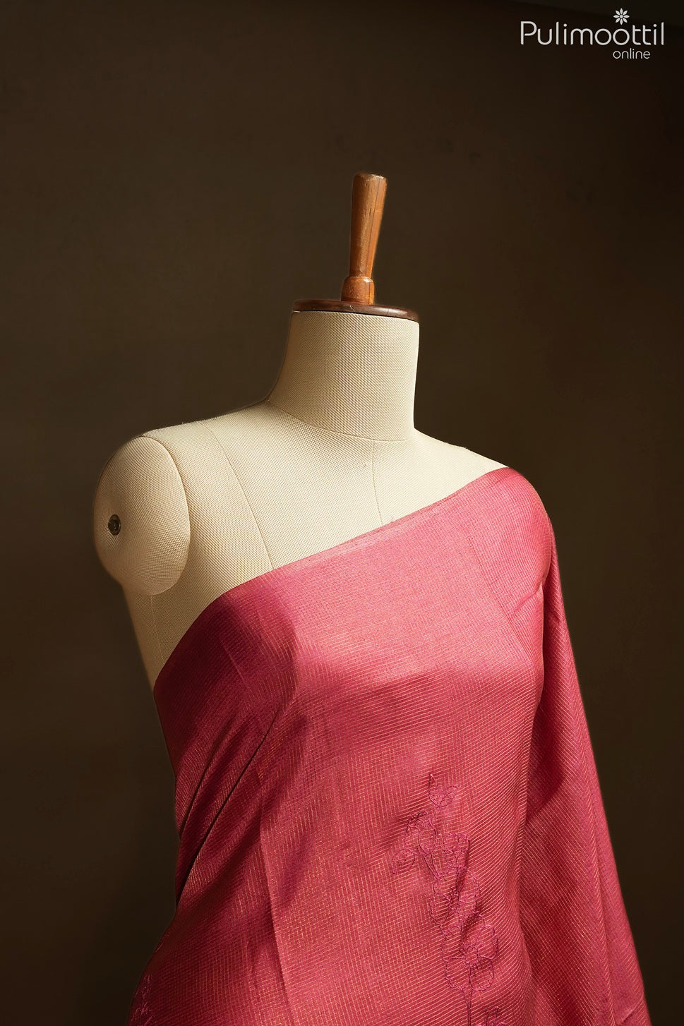 Dark pink color Tussar silk saree