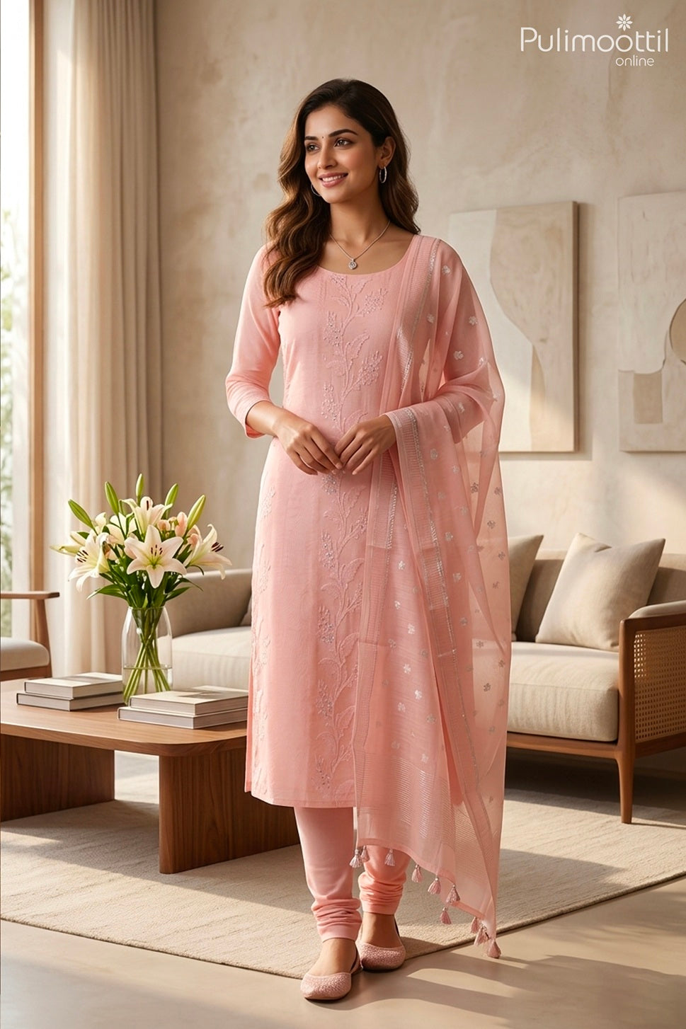 PEACH PINK CHANDERI UNSTITCHED SALWAR SET