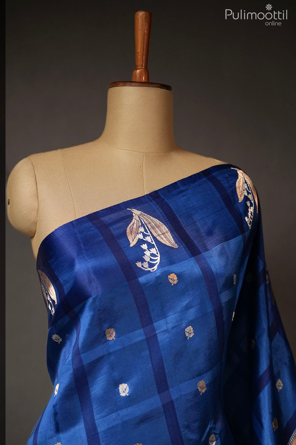 Dark sky blue color Mango silk saree