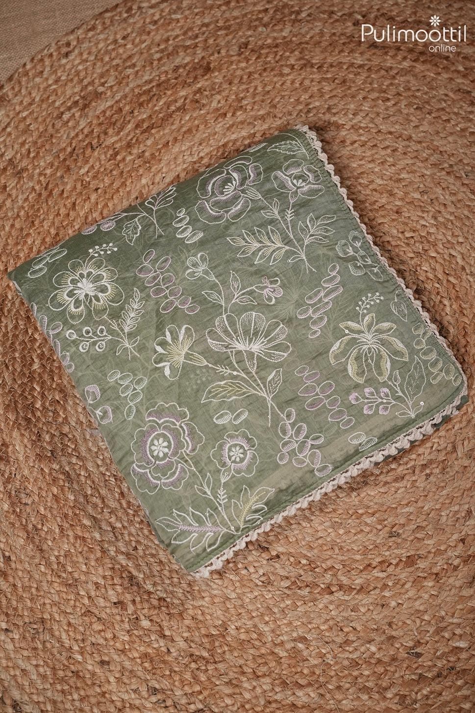 Sage green color Chanderi silk saree