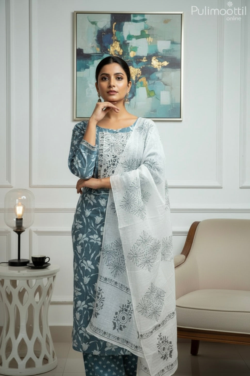 DARK TEAL BLUE COTTON UNSTITCHED SALWAR SET