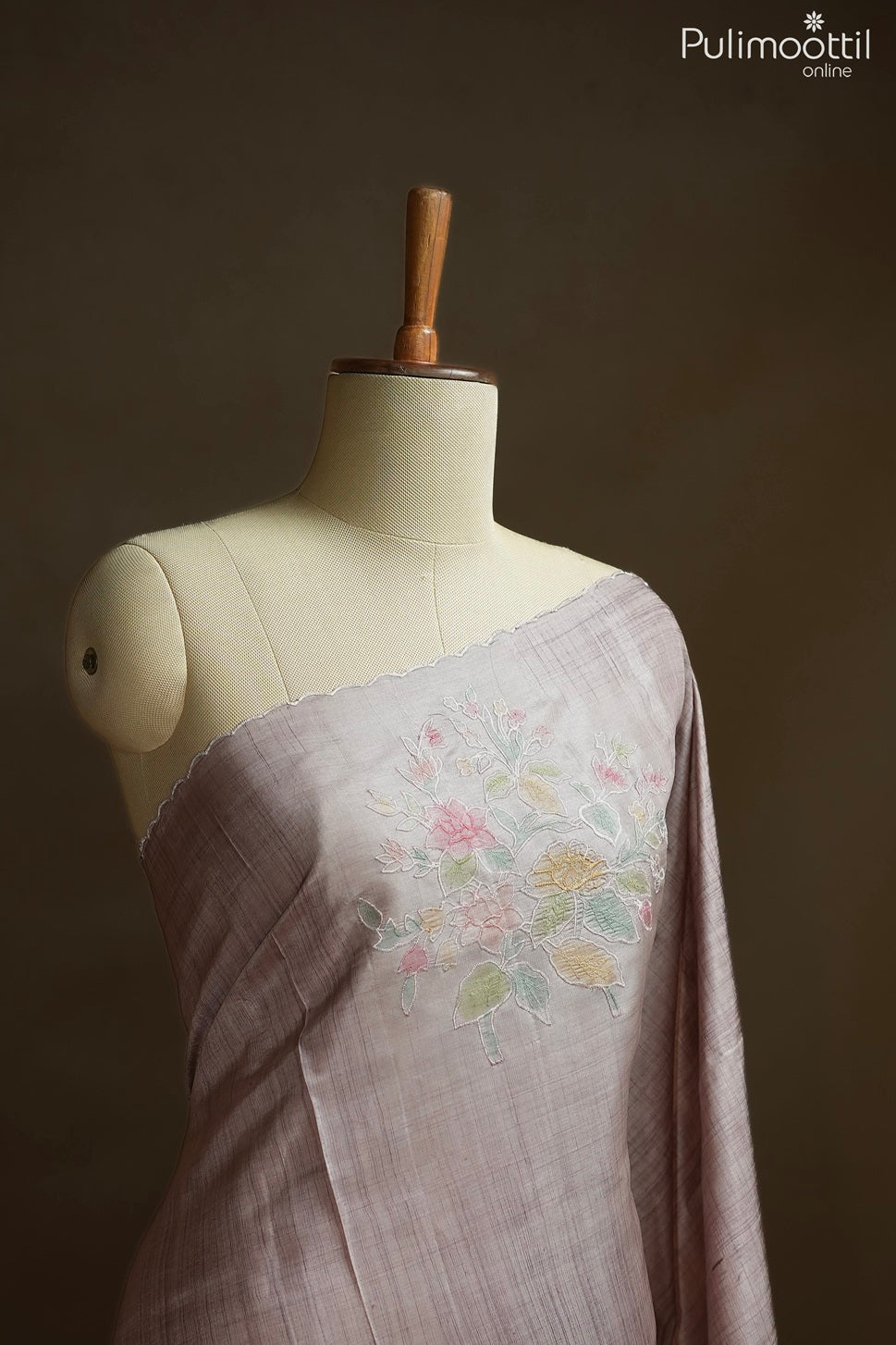 Faded lavender color Tussar silk saree