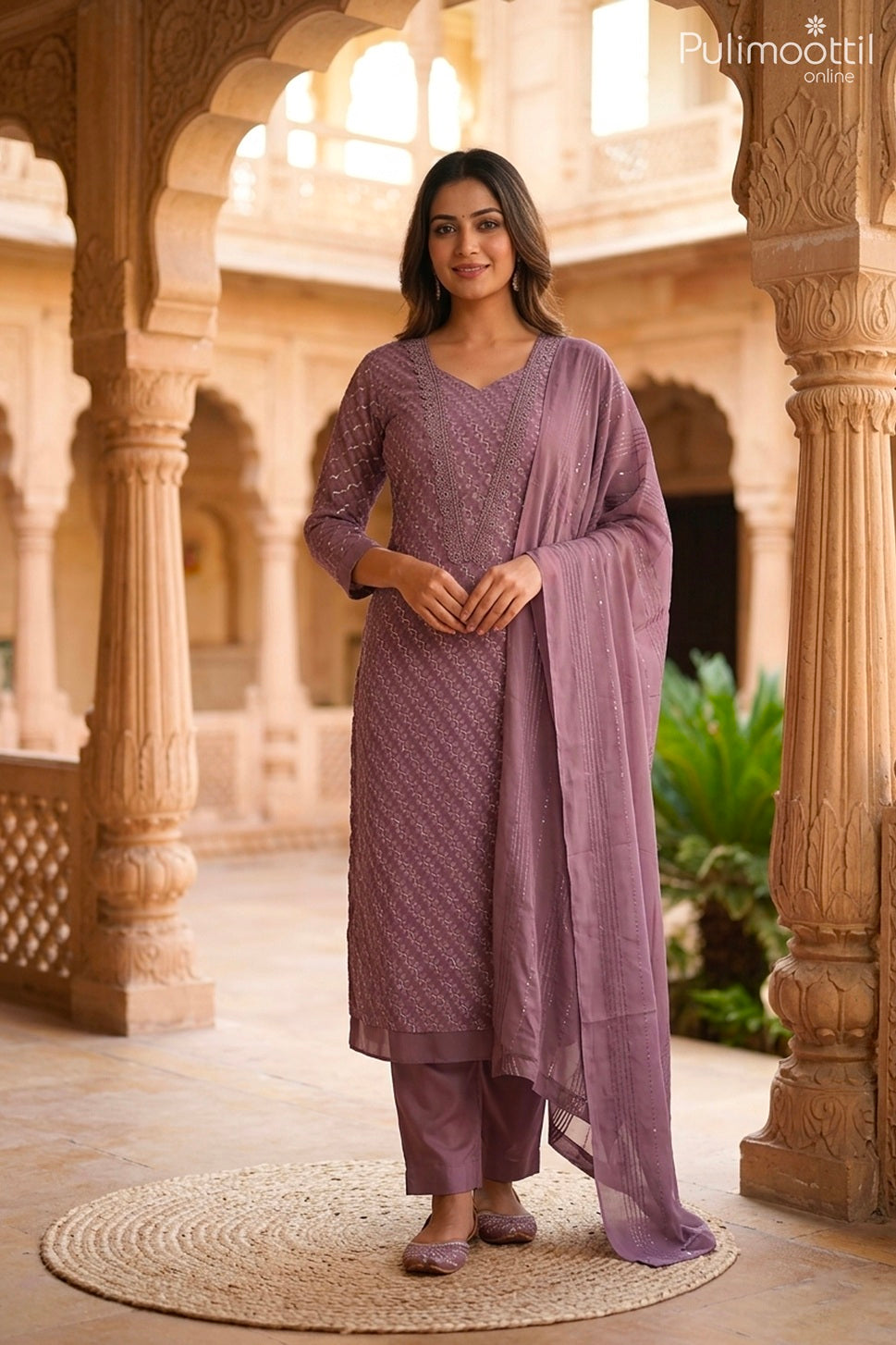 MAUVE GREY GEORGETTE UNSTITCHED SALWAR SET