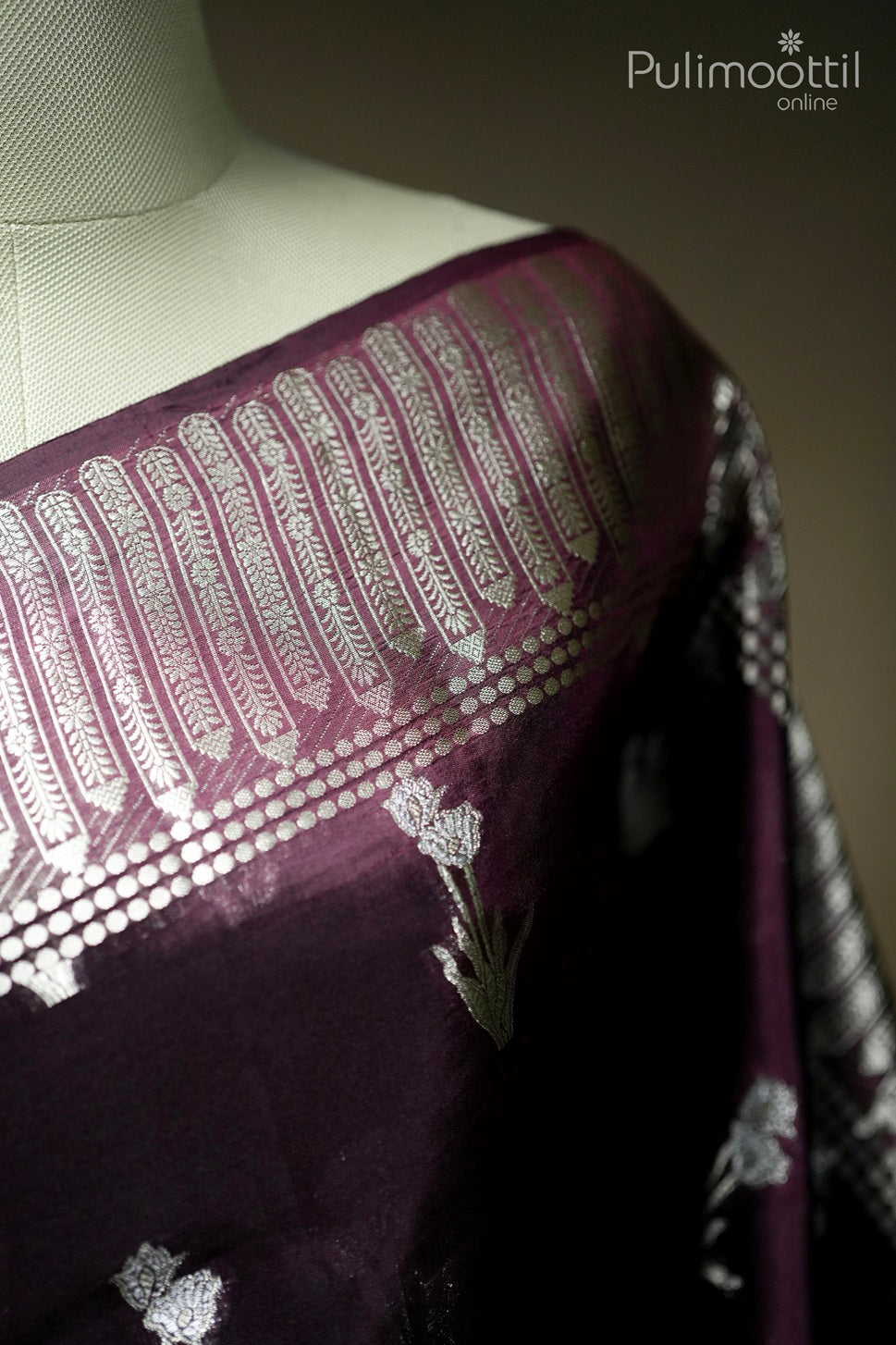 Dark maroon color mango silk saree