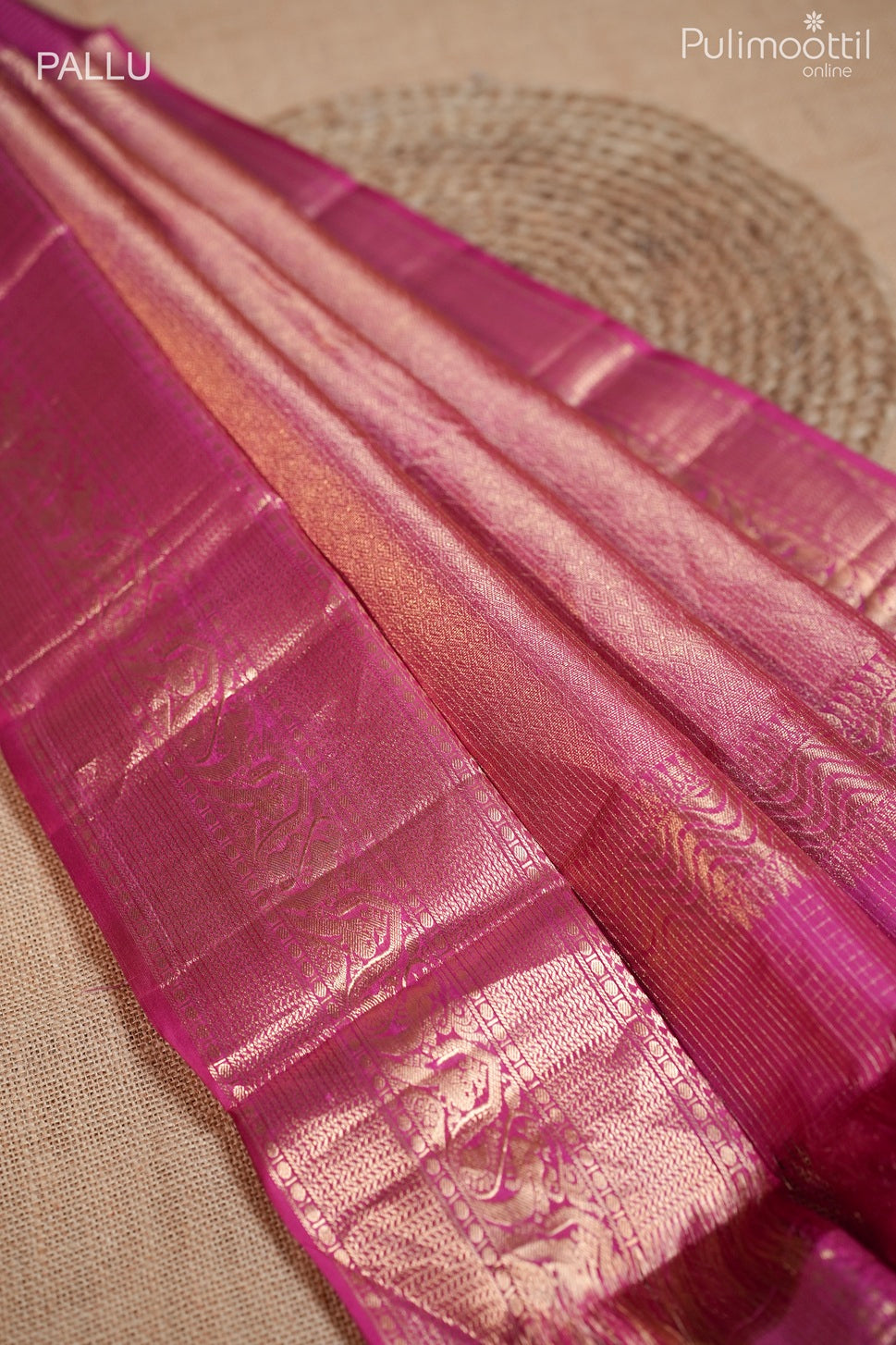 Rani pink color Kanchipuram designer saree
