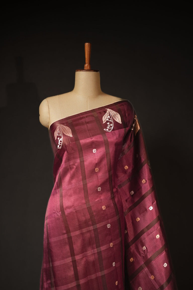 Wine red color Mango silk saree