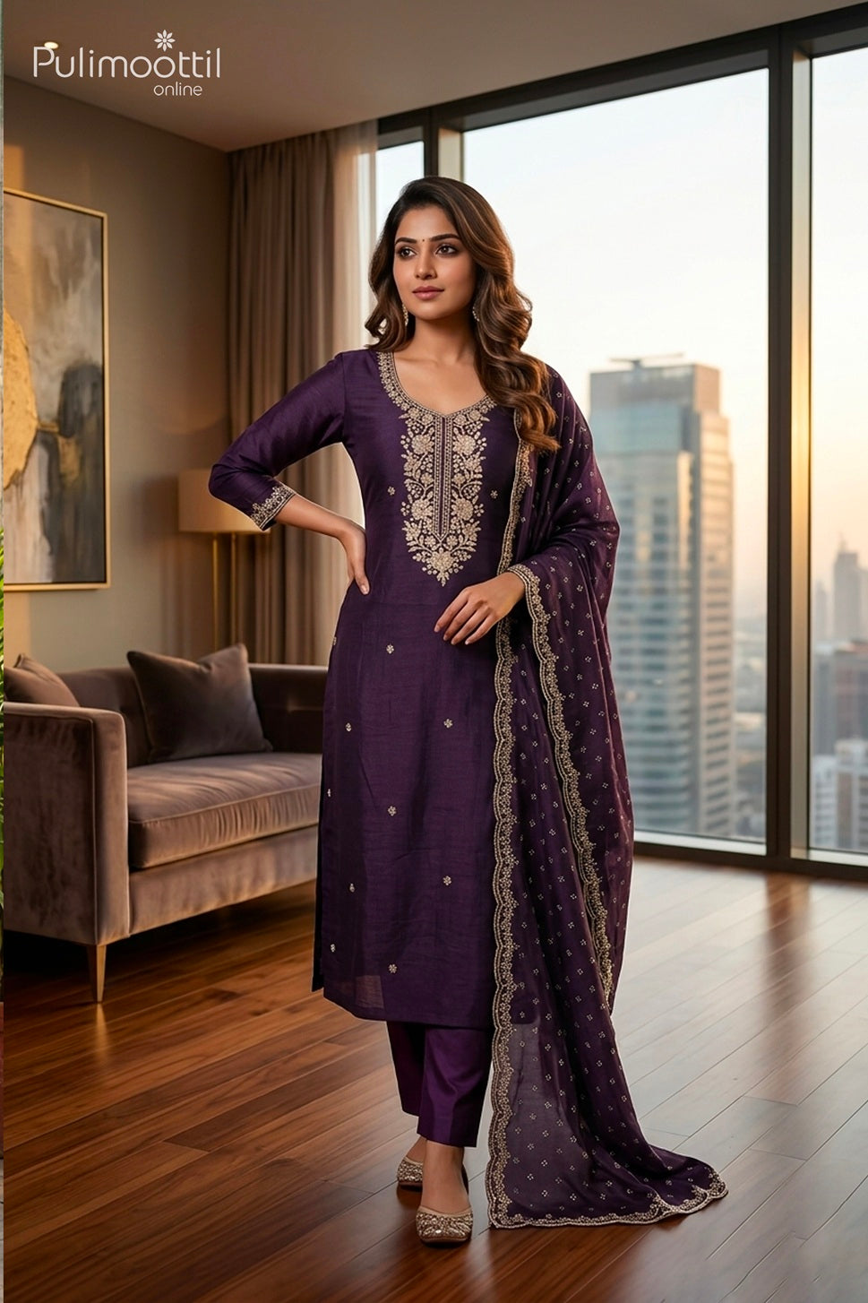 DARK ROYAL PURPLE VICHITHRA SILK UNSTITCHED SALWAR SET