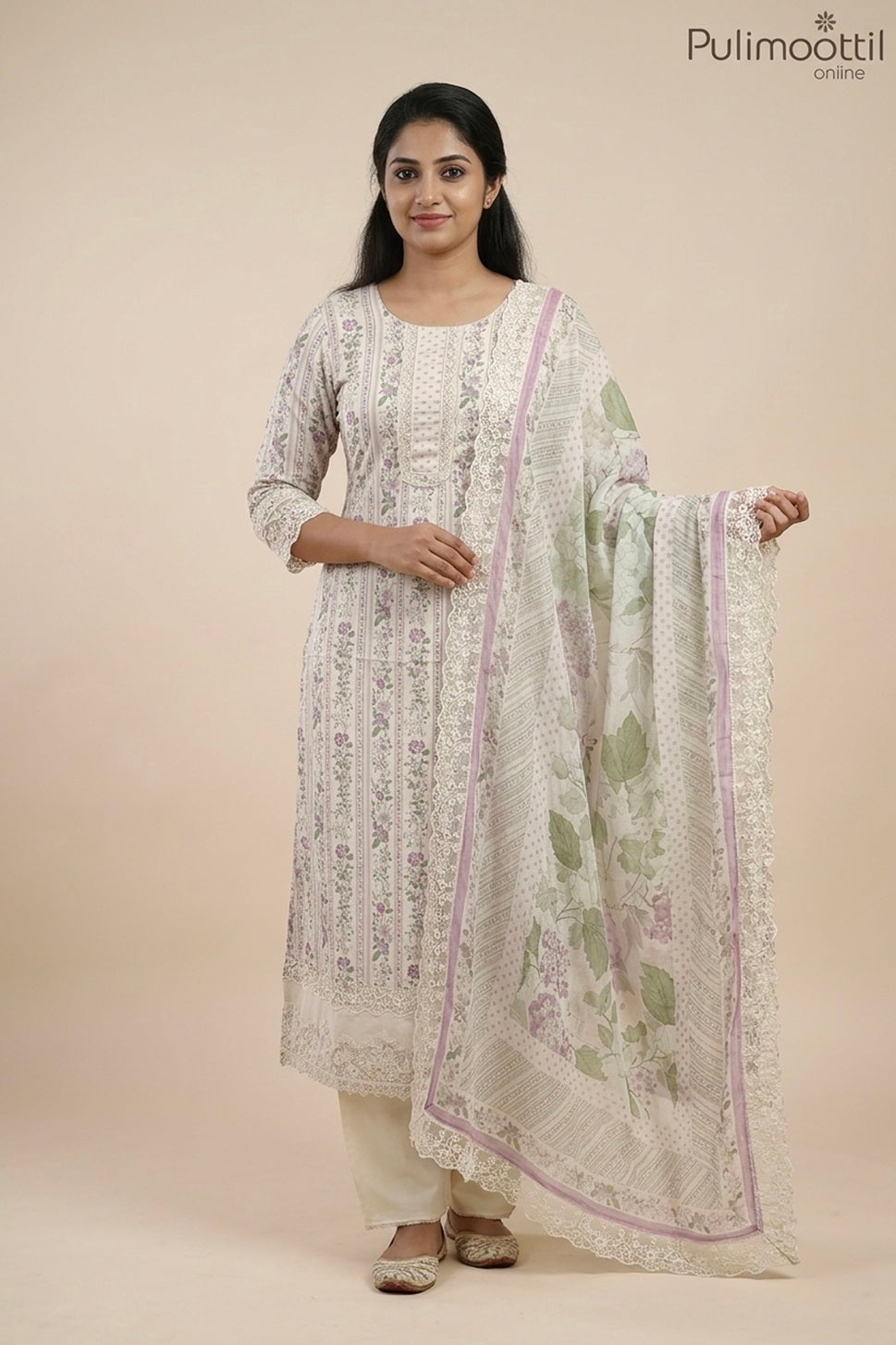 OFF WHITE SATIN COTTON UNSTITCHED SALWAR SET