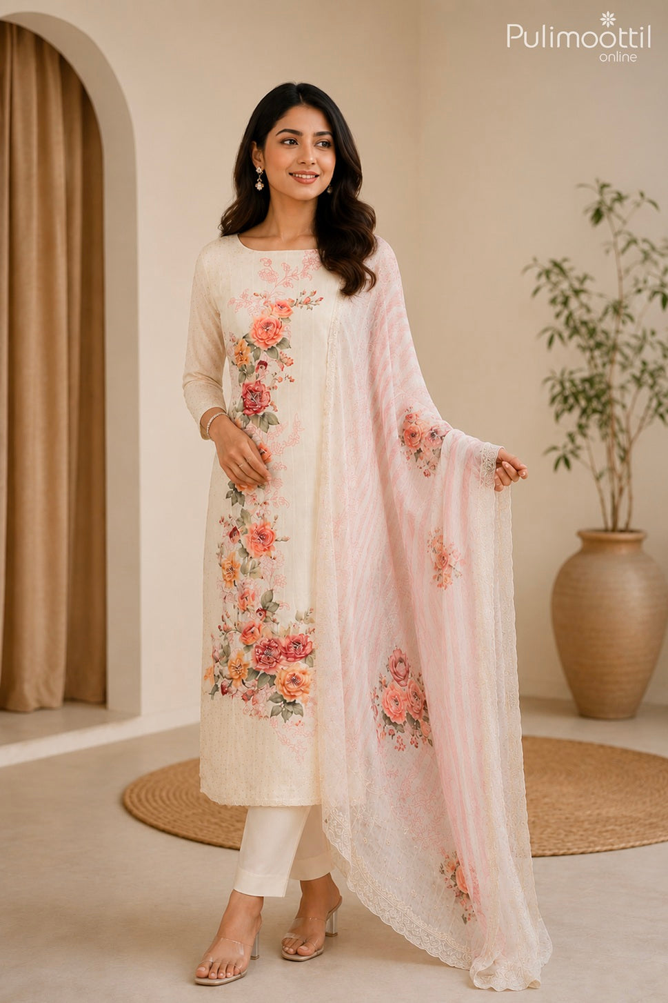 Ivory Organza Unstitched Salwar Set