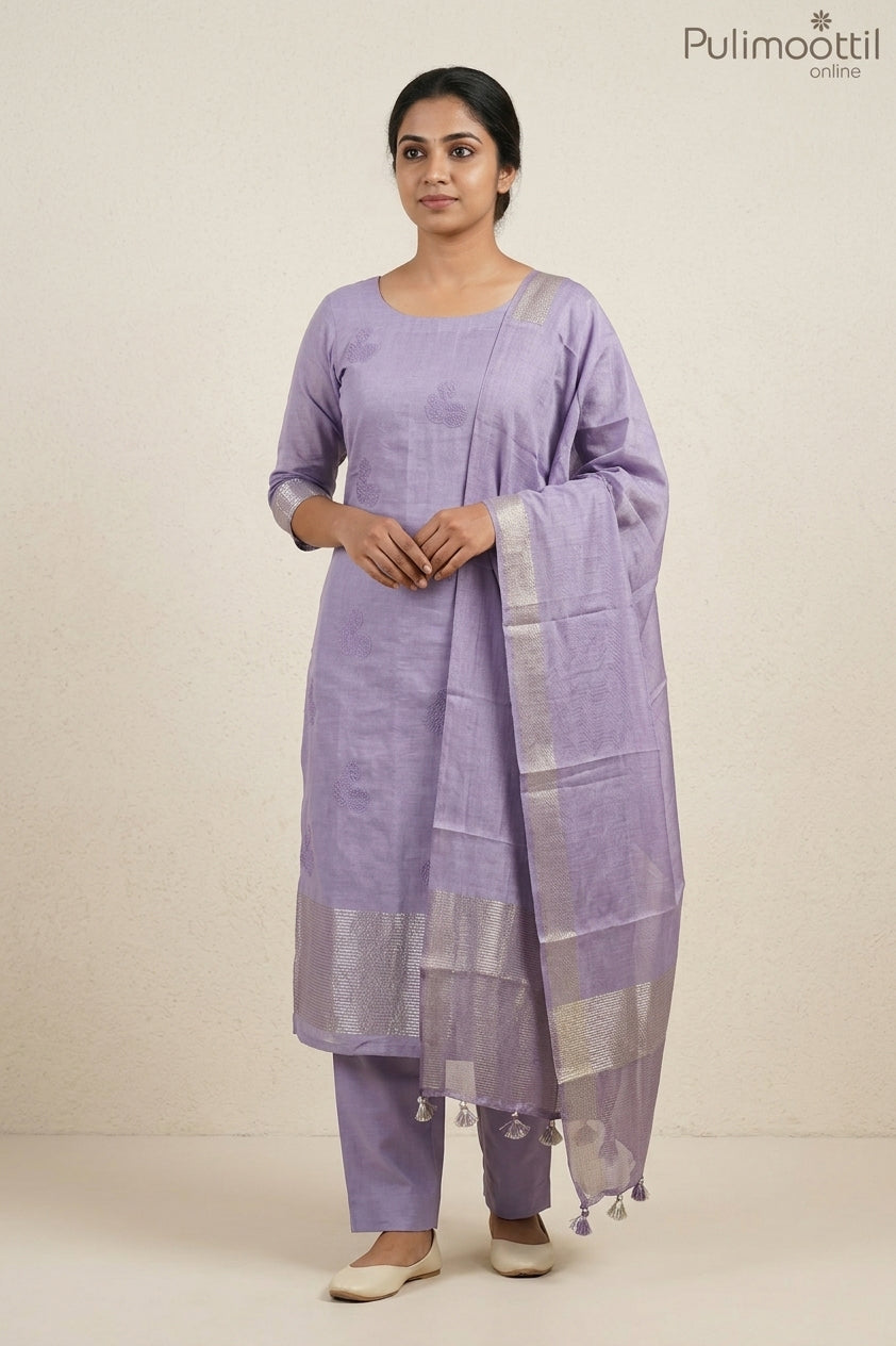 LAVENDER CHANDERI UNSTITCHED SALWAR SET