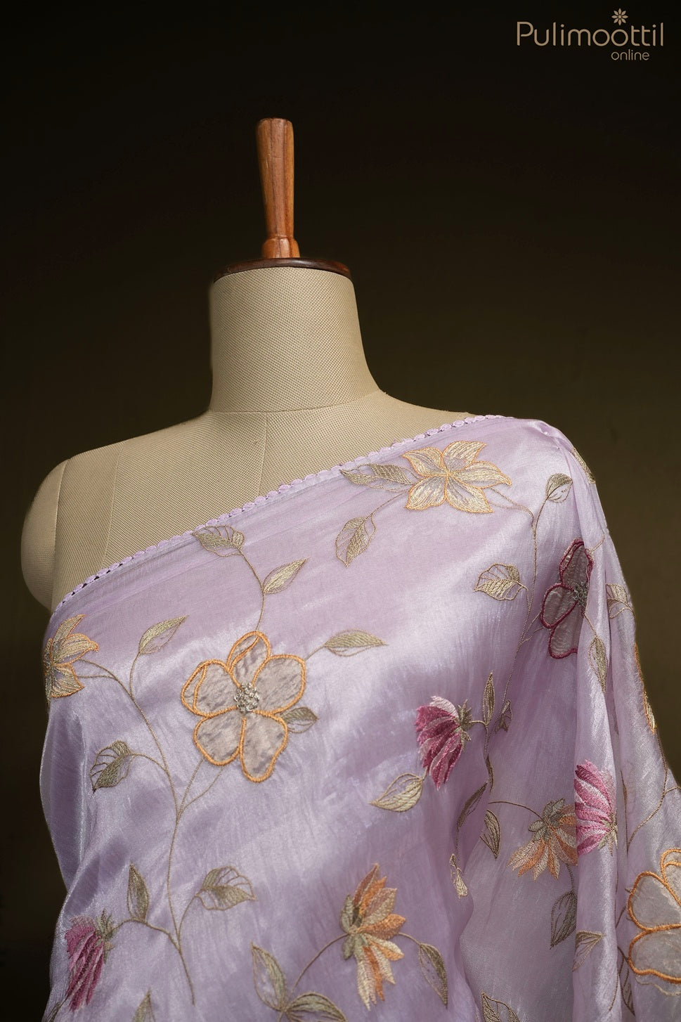 Lavender color crushed organza fancy saree