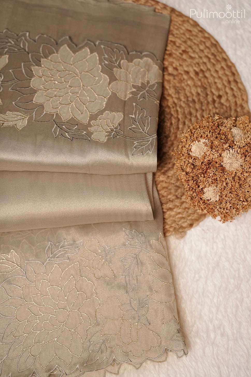 Ash Colour Organza Fancy Saree