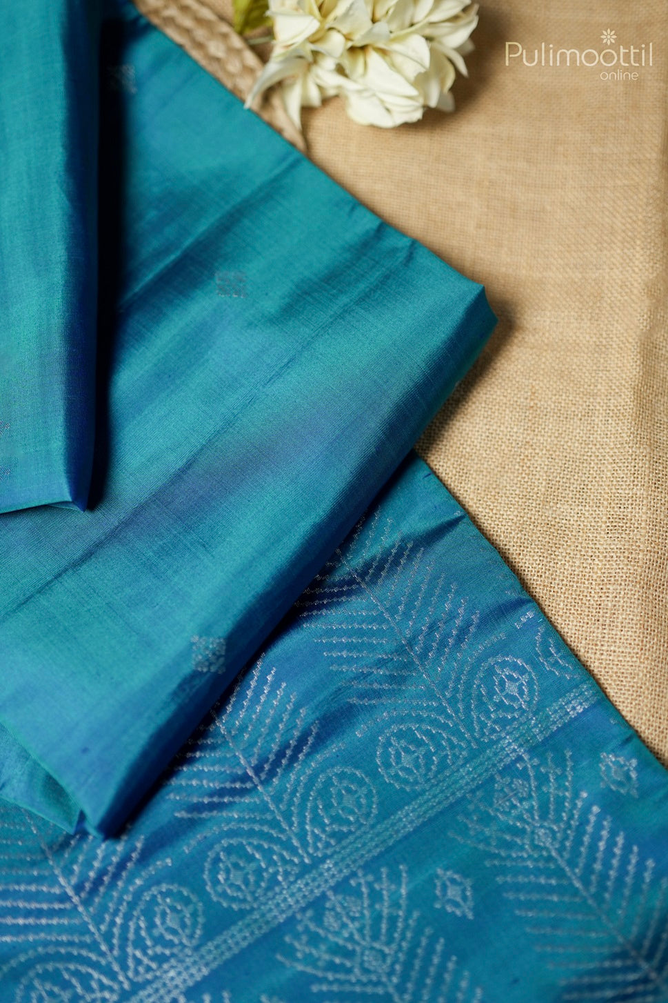 Peacock blue-colored Kanchipuram soft silk saree
