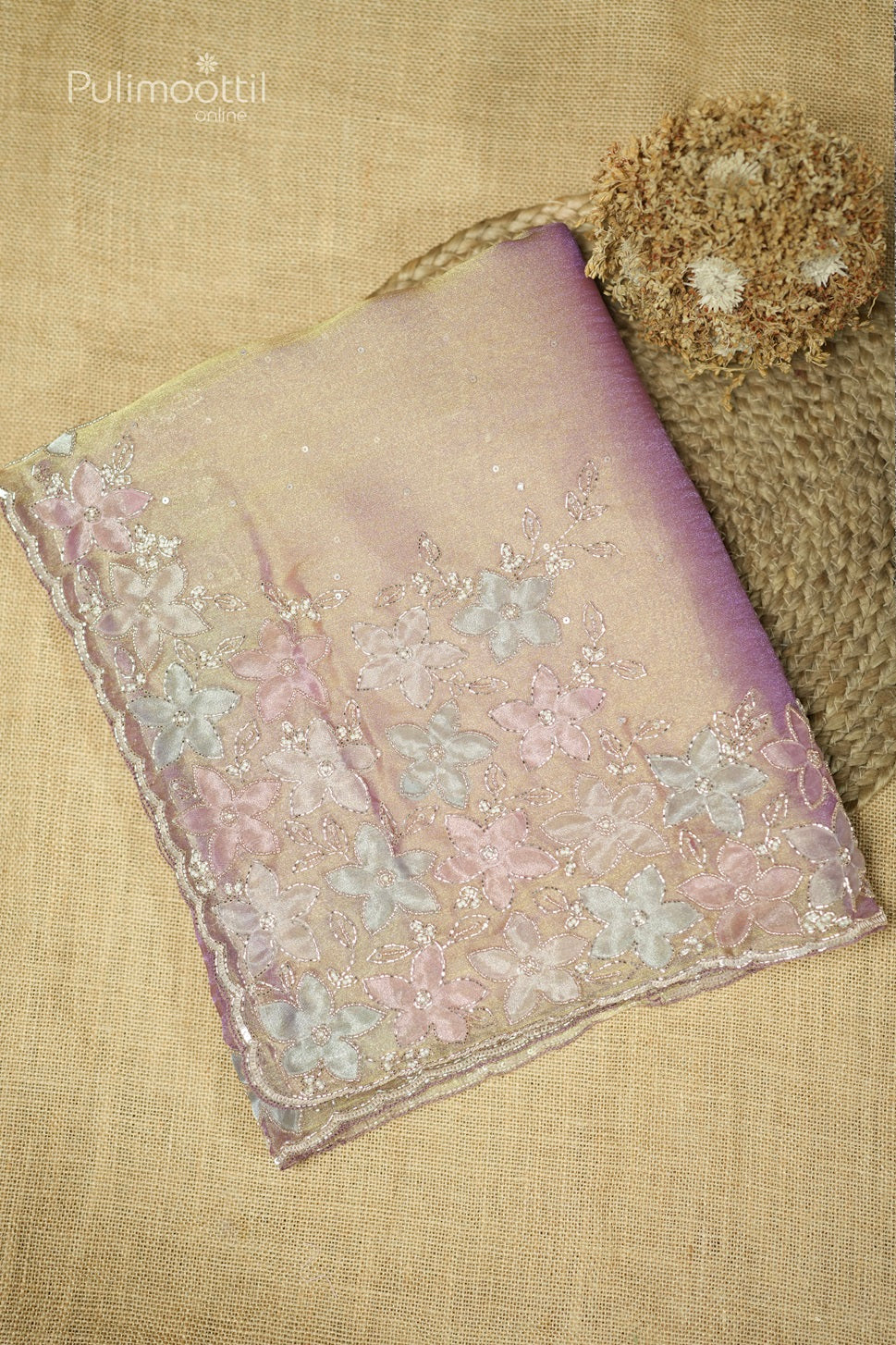 Lavender Colour Golden Tissue Organza Fancy Saree