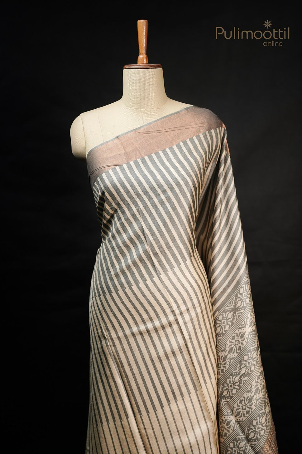 Dark Cream Colour Tussar Silk Saree