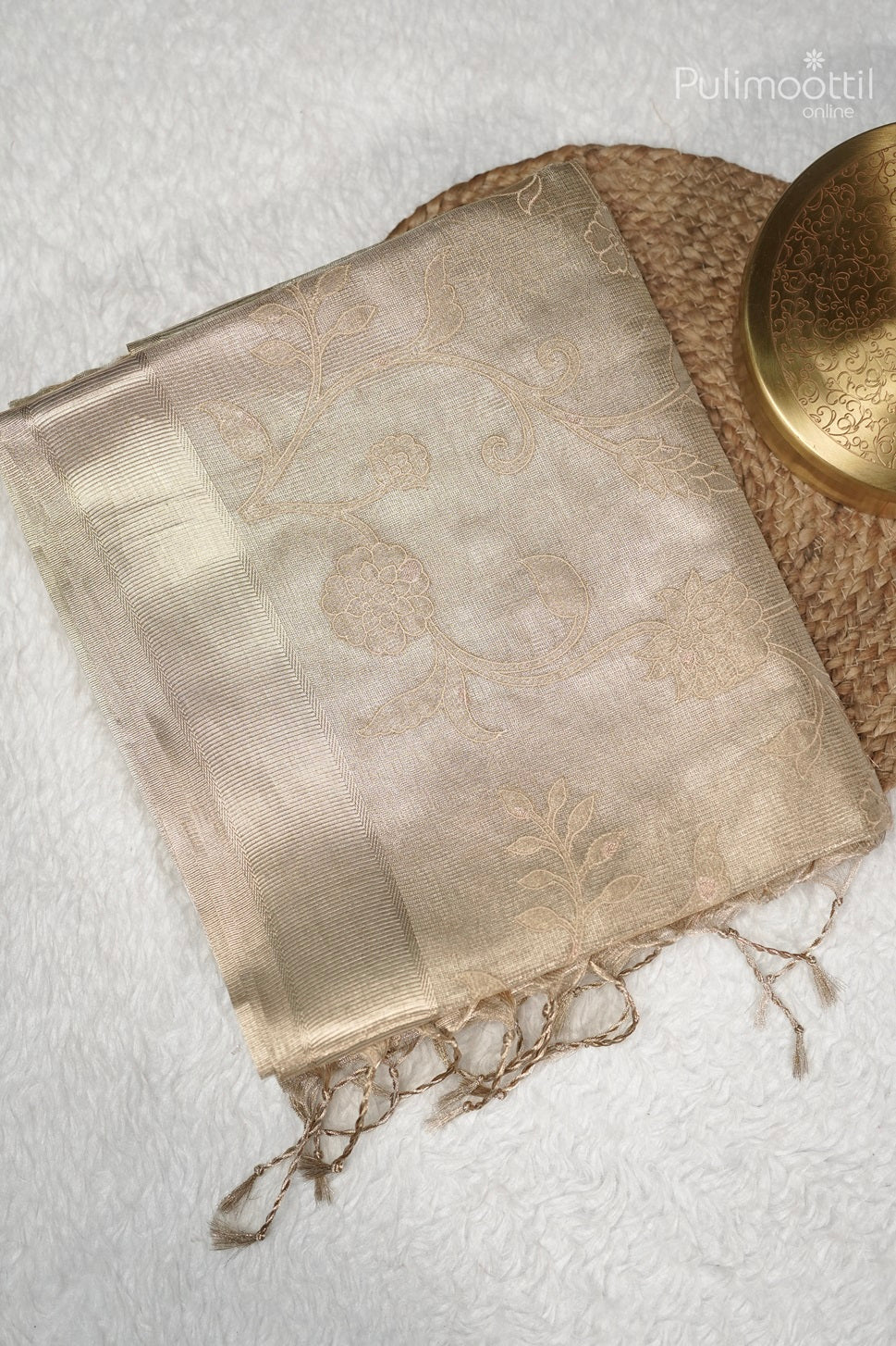 Golden Tissue Net Kota Appliqué Work Fancy Saree