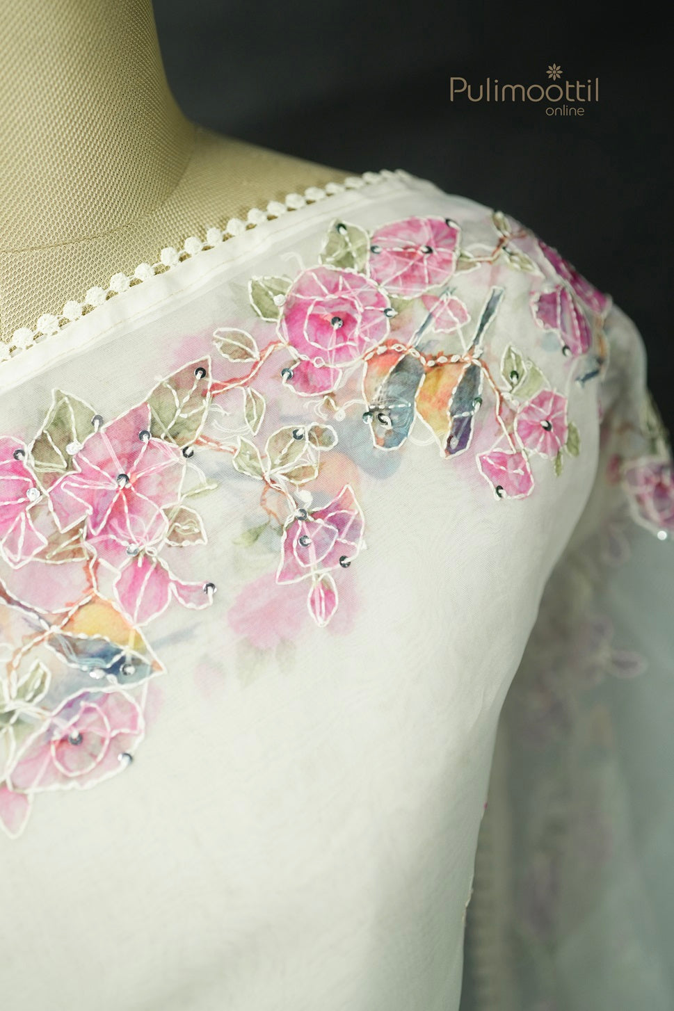 Off White Colour Organza Hand Embroidery Fancy Saree