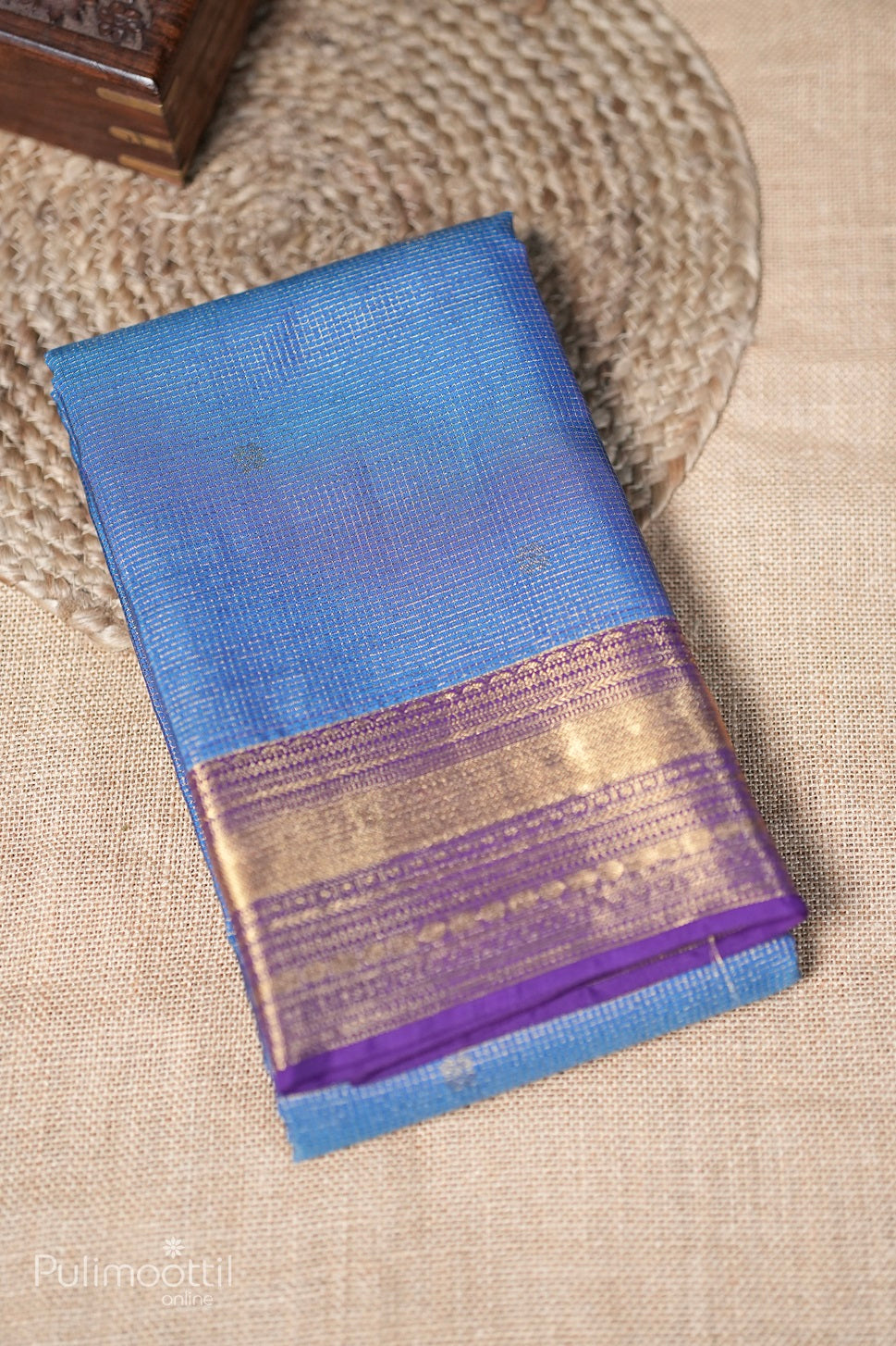 Dark Sky Blue Colour Kanchipuram Designer Saree