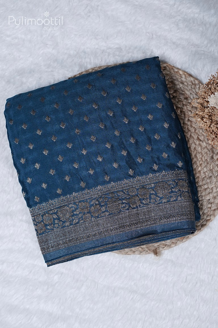 German Blue Colour Banarasi Saree