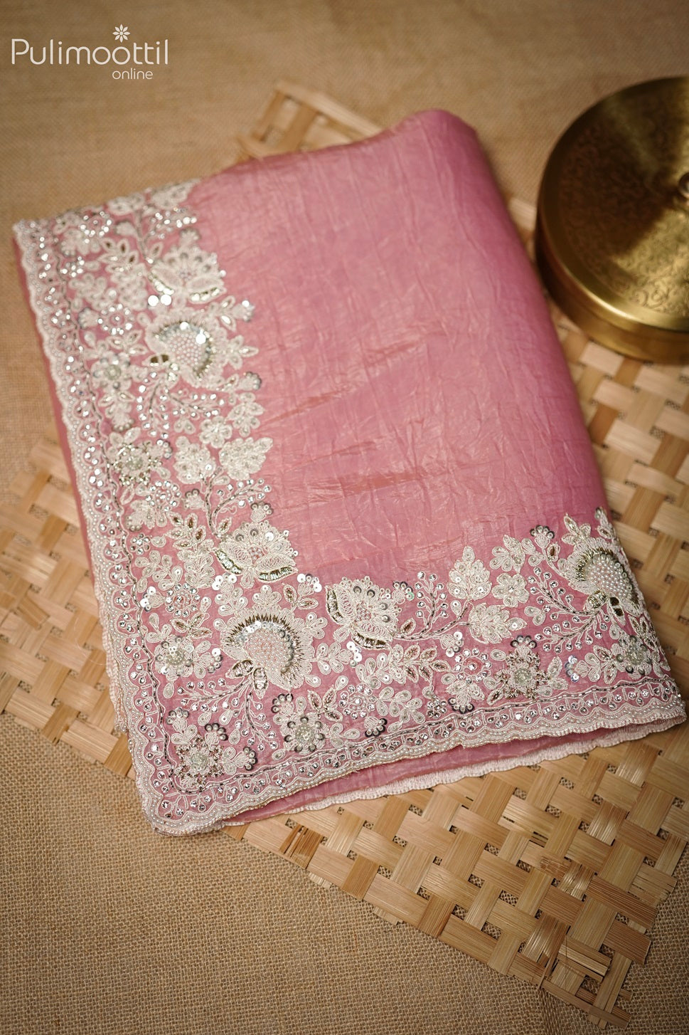 Pastle Pink Crushed Organza Fancy Saree.