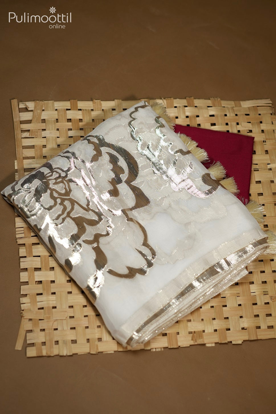 Cream Soft Organza Fancy Saree.