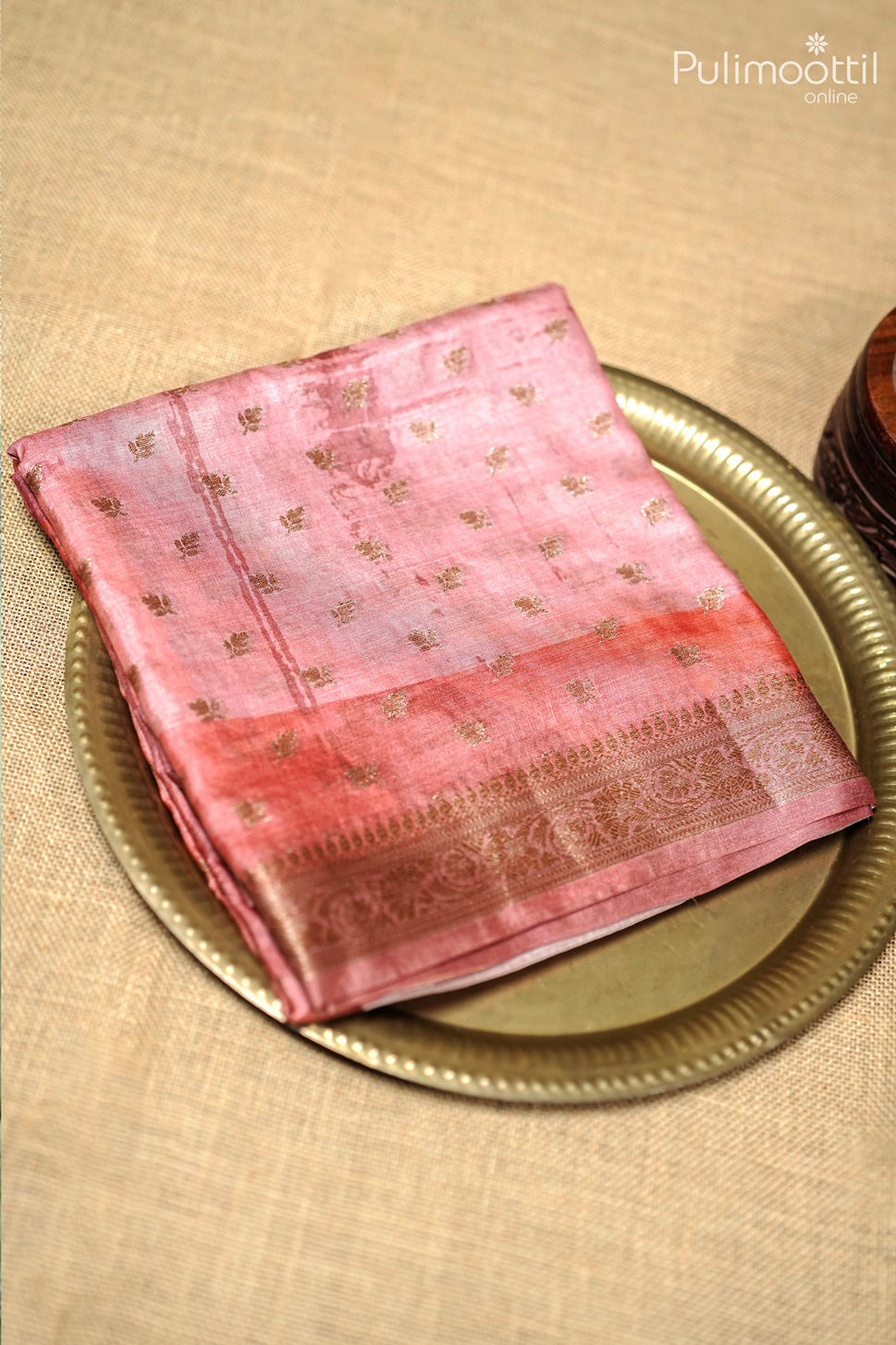 Pastel Peach Shade Tussar Silk Saree.