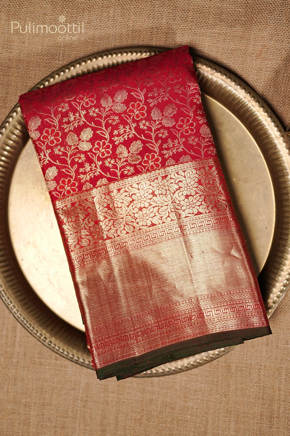 Chilli Red colour Kanchipuram Brocade Wedding Saree