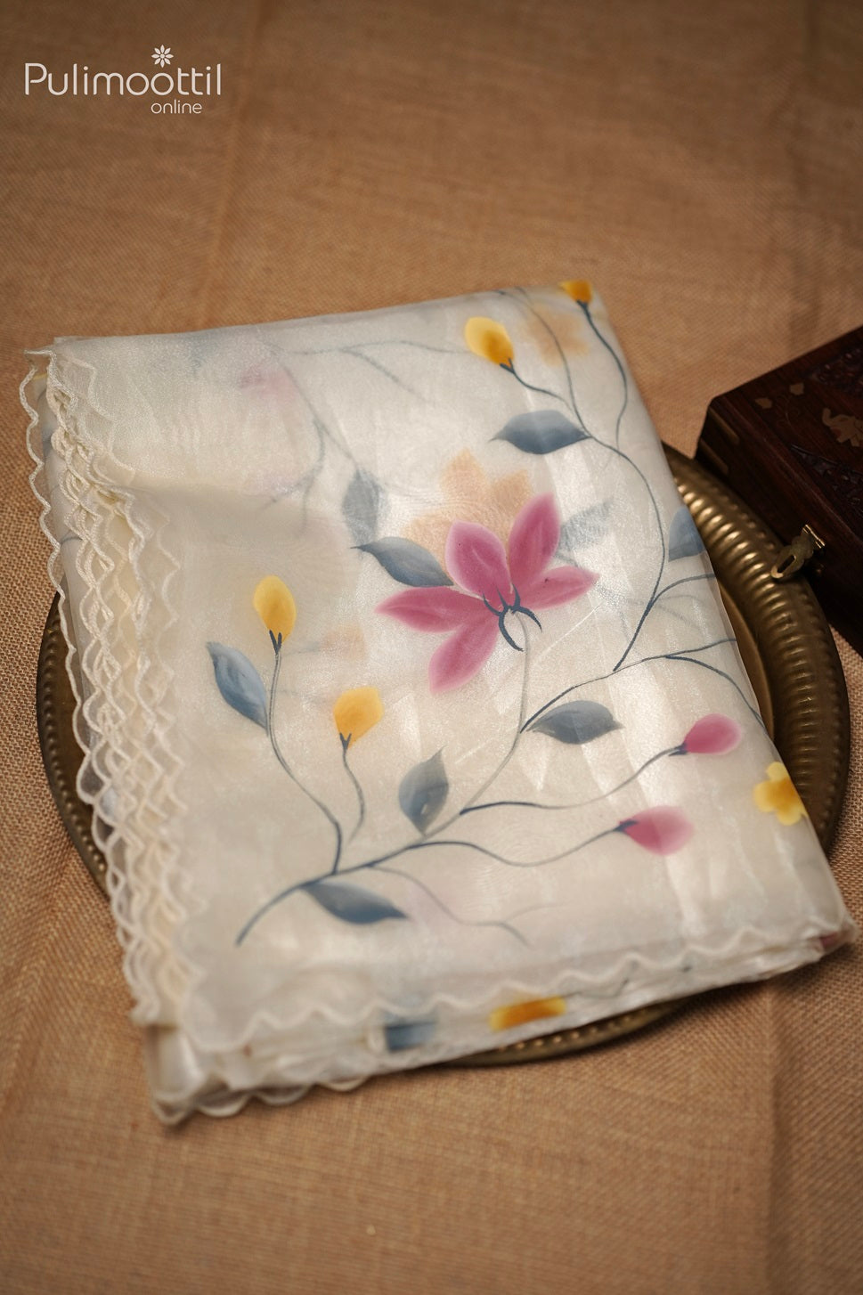 Cream Colour Organza Fancy Saree.