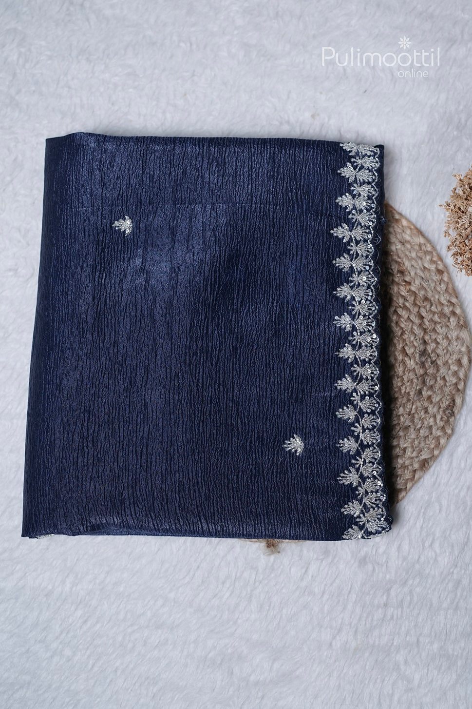 Dark Blue Colour Crushed Organza Fancy Saree