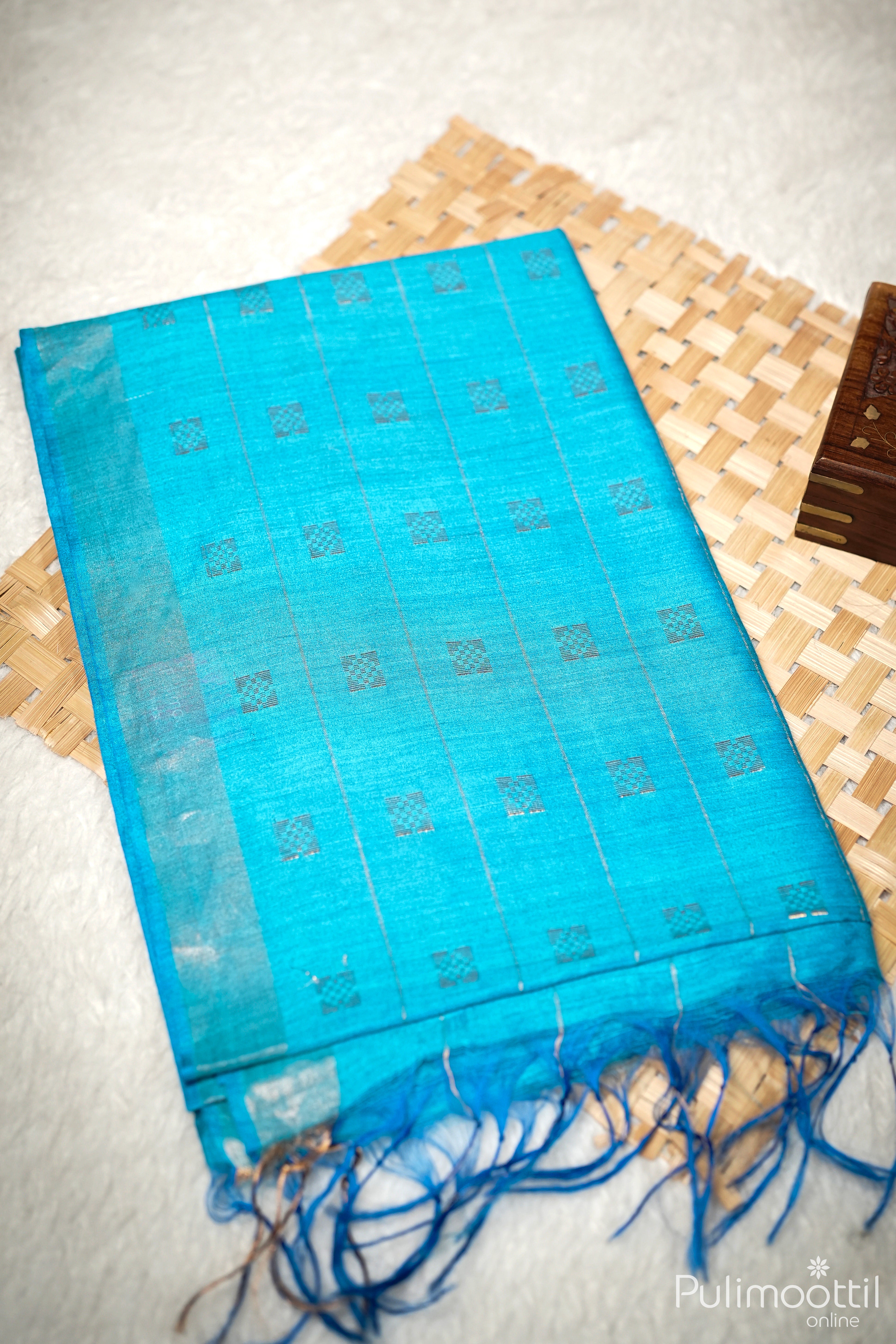Sky Blue Colour Tussar Silk Saree.