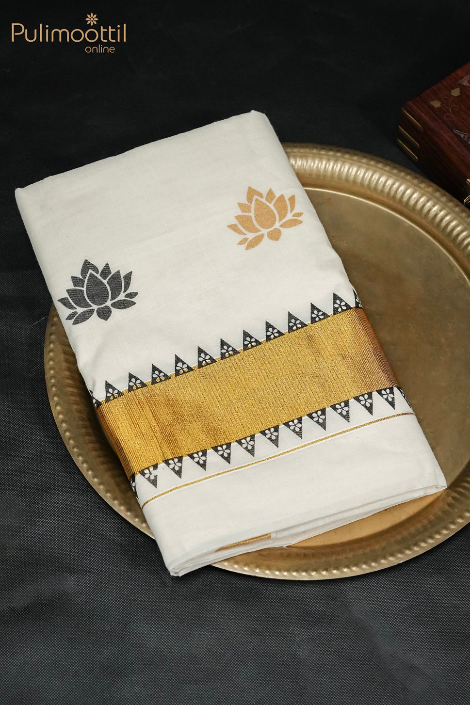 Cream Colour Kerala Golden Tissue Fancy Saree.