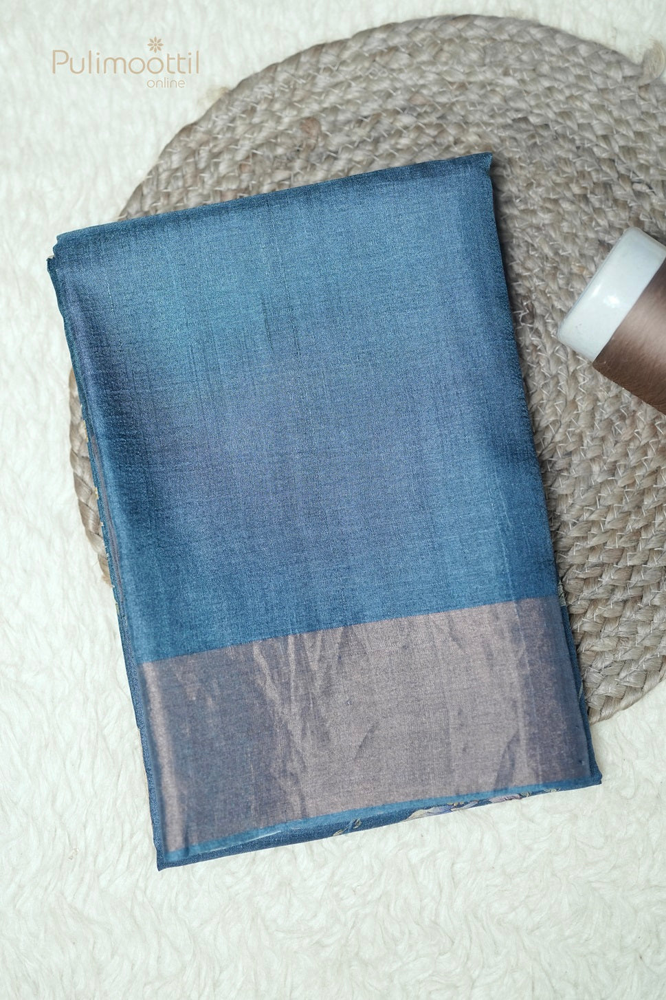 Dark Teal Blue Colour Tussar Silk Saree