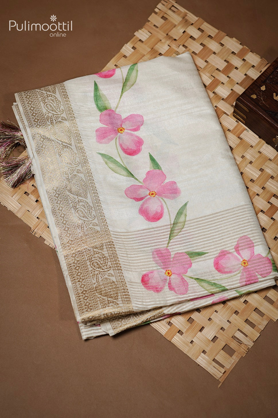 Cream Colour Kerala  Printed  Fancy Saree.