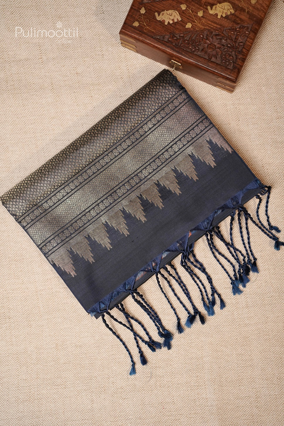 Navy Blue Colour Kanchipuram Soft Silk Saree