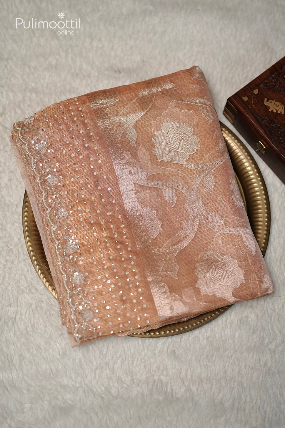 Chikku Shade Organza Fancy Saree.