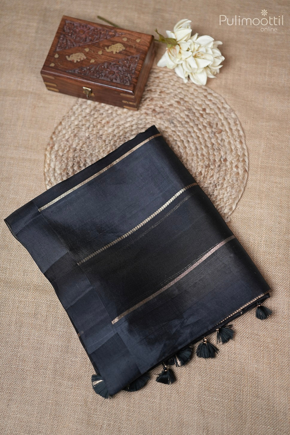 Black Colour Organza And Puna Silk Mixed Saree